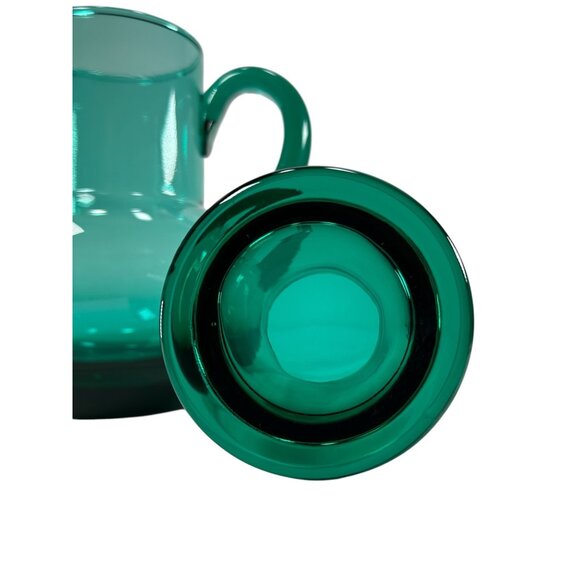 RARE Teal Glass Hand Blown Vintage Tumble Up Guest Pitcher and Cup Matching Set - Picture 6 of 15